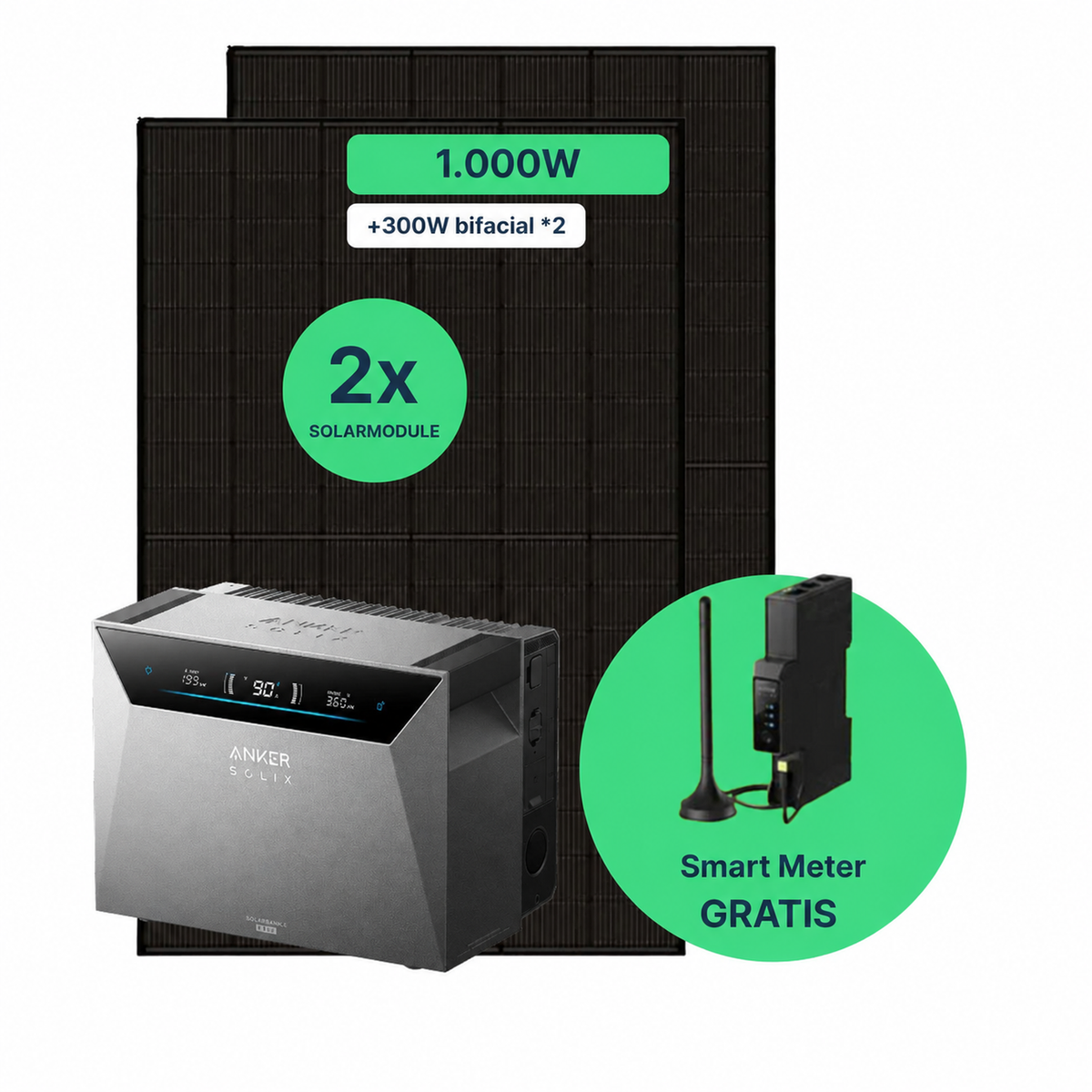 Impianto fotovoltaico da balcone 1000W con accumulo – 2× Jolywood 500W + Anker SOLIX Solarbank 4 Pro