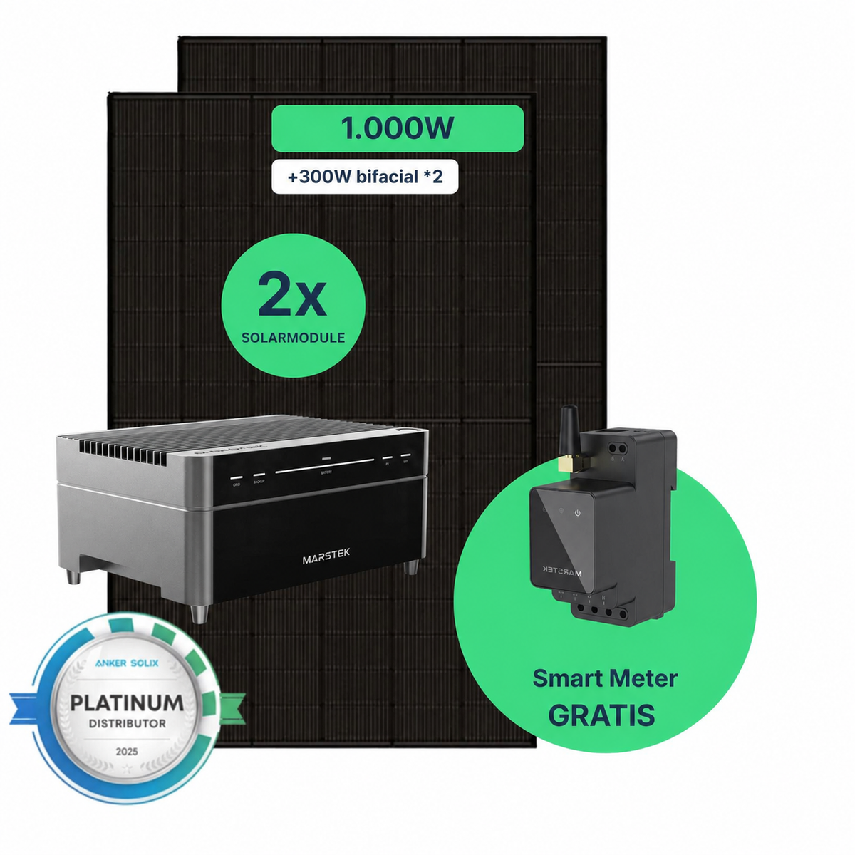 Impianto solare da balcone da 1000W con accumulo – 2× Jolywood 500W + Marstek Venus A
