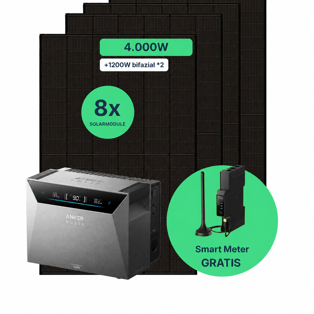 Impianto fotovoltaico da balcone 4000W con accumulo – 8× Jolywood 500W + Anker SOLIX Solarbank 4 Pro
