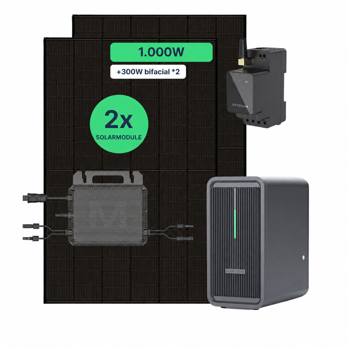 Impianto fotovoltaico da balcone 1000W con accumulo – 2× Jolywood 500W + Marstek B2500-D