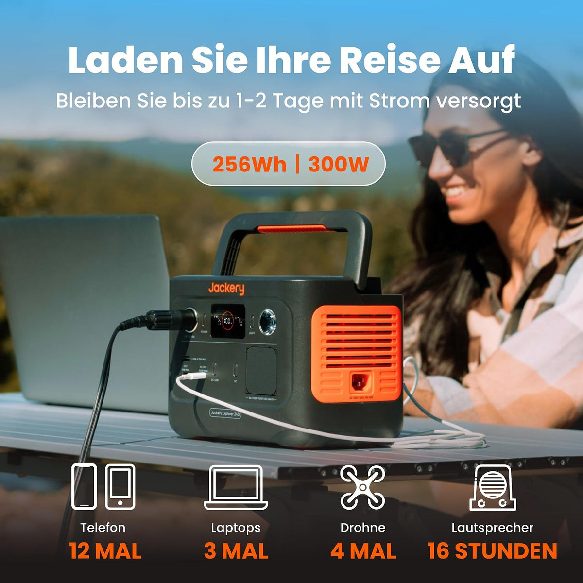Jackery Explorer 240 v2 Centrale elettrica portatile, Generatore solare LiFePO4 da 256 Wh con uscita CA da 300 W/USB-C da 100 W, Generatore da esterno per campeggio, viaggi, emergenze