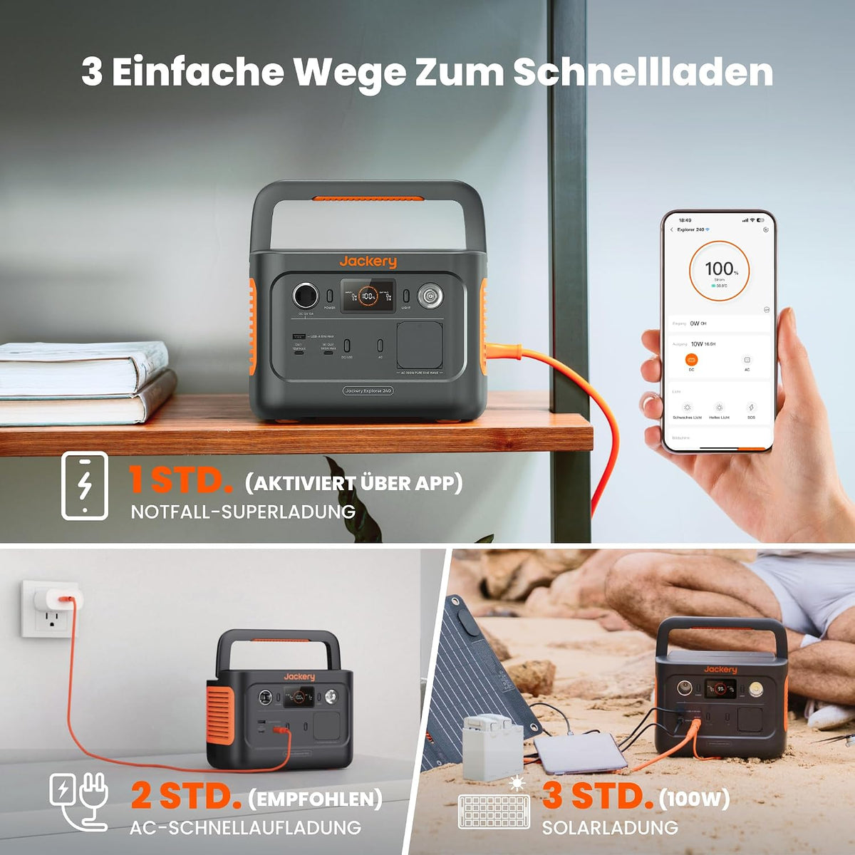 Jackery Explorer 240 v2 Centrale elettrica portatile, Generatore solare LiFePO4 da 256 Wh con uscita CA da 300 W/USB-C da 100 W, Generatore da esterno per campeggio, viaggi, emergenze